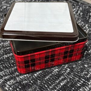 Closet CLEANOUT-Red and Black Plaid Metal Tin Box